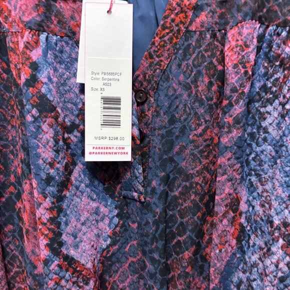 Parker Serpentina Snakeskin Print Silk Dress XS Long Sleeve Ruffle Hem - Picture 6 of 8